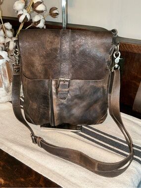 Bed Stu Jack Leather Crossbody Bag Black Rustic Retail $245